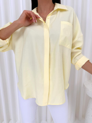 Żółta Gładka Koszula Oversize 14765-522-D