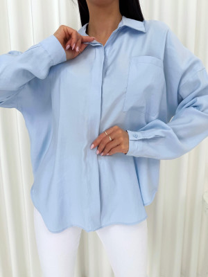 Błękitna Gładka Koszula Oversize 14765-522-A