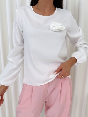 Kremowa Elegancka Bluzka z Ozdobą 14754-62-D