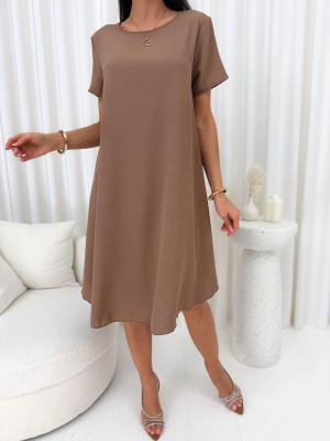 Brązowa Gładka Sukienka Oversize 14890-530-B