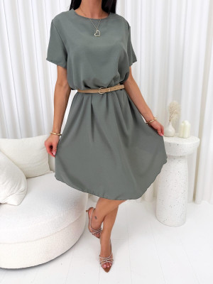 Khaki Gładka Sukienka Oversize 14890-530-D