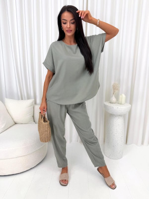 Khaki Lniany Komplet 14934-410-D
