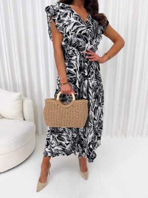 Czarna Letnia Sukienka z Kopertowym Dekoltem 14947-269-B