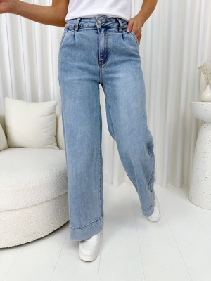 Błękitne Jeansowe Spodnie Wide Leg 14983-21-Q