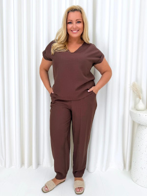 Czekoladowy Wiskozowy Komplet Plus Size 14984-349-B