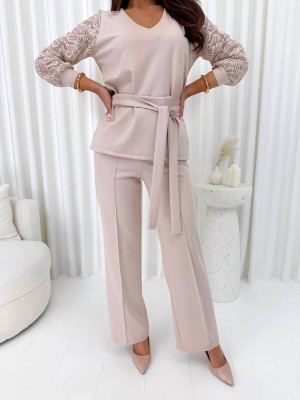 Beżowy Dwuczęściowy Elegancki Komplet 14999-514-A