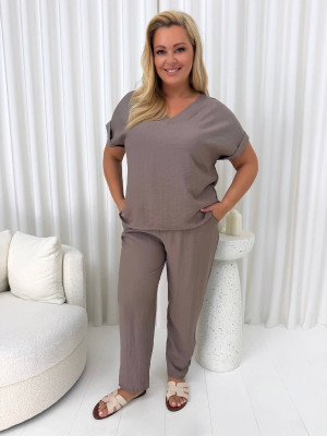 Cappuccino Wiskozowy Komplet Plus Size 14984-349-D