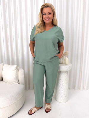 Pistacjowy Wiskozowy Komplet Plus Size 14984-349-E