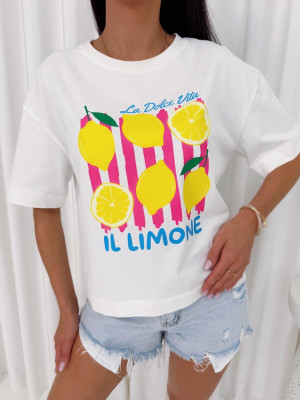 Biały T-shirt z Nadrukiem 15188-77-Q