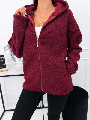 Bordowa Bluza Teddy z Kapturem 15214-87-A