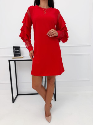 Czerwona Klasyczna Sukienka z Falbankami 15205-348-B