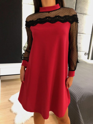 Czerwona Sukienka z Koronką 7123-09-C
