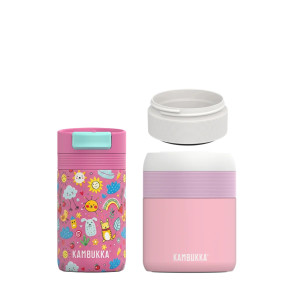 Zestaw termiczny do szkoły Kambukka Cabo 300 ml + Bora 600 ml + pojemnik 70 ml Funky Doodle/Baby Pink