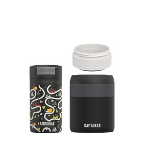 Zestaw termiczny do szkoły Kambukka Cabo 300 ml + Bora 600 ml + pojemnik 70 ml Playway Roads/Matte Black