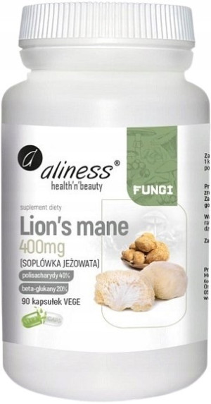 Aliness Lions Mane ekstrakt Soplówka jeżowata 400mg 90kaps VEGE