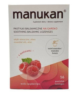 Manukan Pastylki Balsamiczne na Gardło Malinowe 16 past.