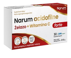 NARINE Narum Acidofilne Żelazo + witamina C 600 mg, 30 kapsułek