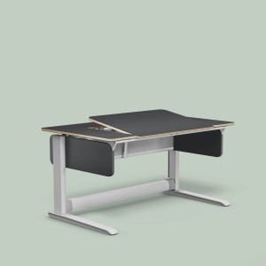 T2 (Dekor: Grau, Schublade: ohne Schublade, Höhenadapter: mit Höhenadapter (+10 cm Grundhöhe), Tischplattenvariante: C, Fußgestell: Silber)