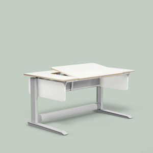T2 (Dekor: Weiß, Schublade: mit Schublade, Höhenadapter: mit Höhenadapter (+10 cm Grundhöhe), Tischplattenvariante: C, Fußgestell: Silber)