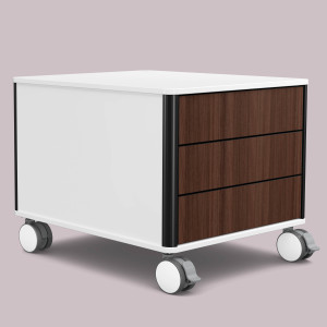 C6 (Schubladendekor: Nussbaum, Aluprofil Farbe: Schwarz, Dekor: Mattweiß)