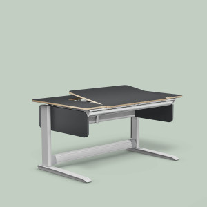T2 (Dekor: Grau, Schublade: mit Schublade, Höhenadapter: mit Höhenadapter (+ 5 cm Grundhöhe), Tischplattenvariante: C, Fußgestell: Silber)