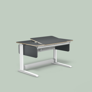 T2 (Dekor: Grau, Schublade: mit Schublade, Höhenadapter: mit Höhenadapter (+ 5 cm Grundhöhe), Tischplattenvariante: C, Fußgestell: Weiss)