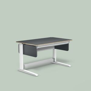 T2 (Dekor: Grau, Schublade: mit Schublade, Höhenadapter: mit Höhenadapter (+ 5 cm Grundhöhe), Tischplattenvariante: F, Fußgestell: Weiss)