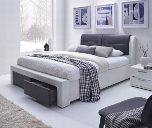 Łóżko Cassandra S 160x200 białe/czarne z szufladami