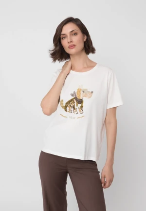 Bawełniany t-shirt ecru z aplikacją