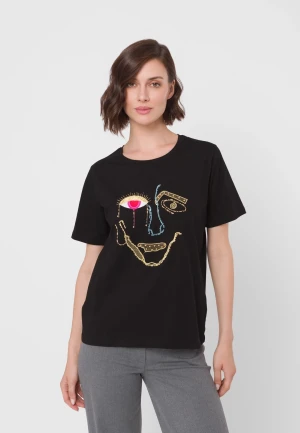 Czarny bawełniany t-shirt z aplikacją