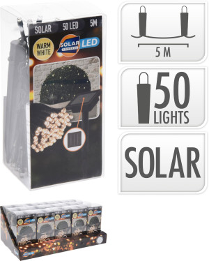 Łańcuch świetlny solarny 50 LED ciepła biel 2 m