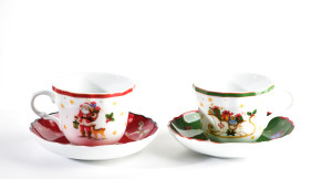 CICHA NOC Komplet 2 filiżanek ze spodkami 250ml/14cm red/green