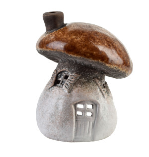 Lampion ceramiczny Domek Grzybek kremowo-brązowy 12,3x11,2x14,6cm