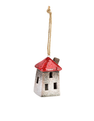 Zawieszka Domek ceramiczny LEDbiało-brązowy mix 2 wzory 5,4x4x3x9,9cm