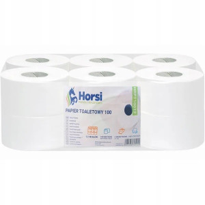 HORSI Komplet 12rolek papier toaletowy biały JUMBO 100m (wys.9cm 2-warstwowy)