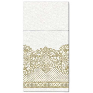 Serwetki POCKET na sztućce 40X40cm 25szt fizelina koronka złota dwustronna