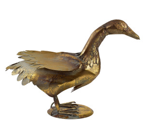 Figura KACZKA metalowa pochylona złota