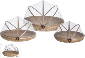 KOMPLET 3 KOSZY BAMBUSOWYCH Z MOSKITIERĄ 35CM