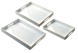 BLANCHE WHITE Komplet 3 Tac Dekoracyjnych 40x30x4cm/35x25x3,5cm/30x20x3,5cm