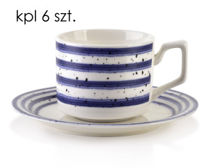 JOY Komplet 6 filiżanek ze spodkiem niebieskie 210ml