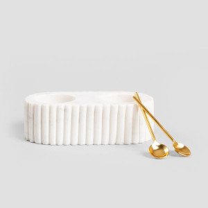 Pojemnik MARBLE STRIPES z dwoma przegródkami marmurowy ryflowany 17,5x8,5cm