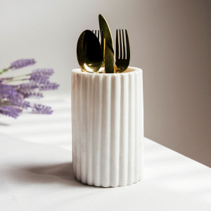 Pojemnik MARBLE STRIPES na utensylia marmurowy ryflowany 13x10,5cm