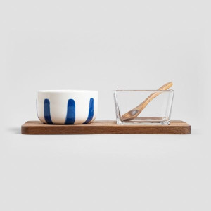 Zestaw MODERN HAMPTONS do serwowania z 2 miseczkami niebieskie 4 elementy 24x11cm