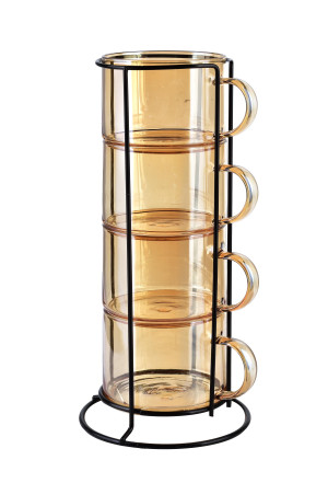 PETER HONEY Komplet 4 filiżanek na stojaku 350ml 12,5x12,5x27 cm