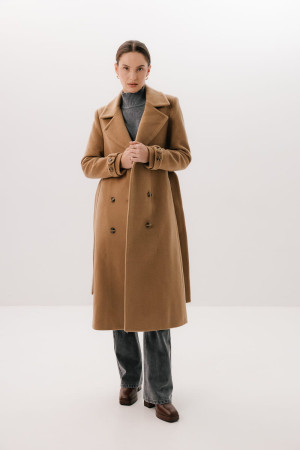 Długi zimowy płaszcz Arven wełniany, beżowy
