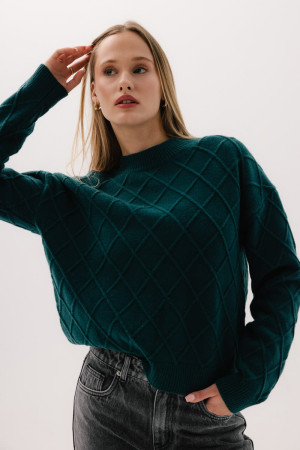 Sweter wełniany w romby Karo, zielony