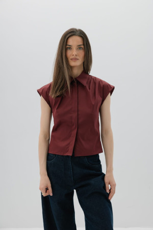 Koszula Ray z krótkim rękawem, bawełniana, bordowa