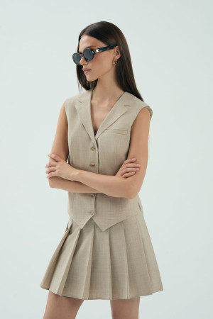 Spódnica plisowana Chloe 2.0, wełna z jedwabiem, beżowa