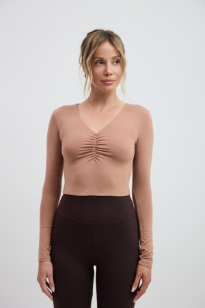 Longsleeve z micromodalu Liu, beżowy