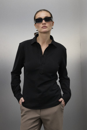 Longsleeve polo Class - bawełniany, czarny